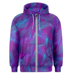 Leaf-pattern-with-neon-purple-background Men s Zipper Hoodie