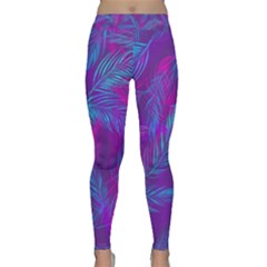 Leaf-pattern-with-neon-purple-background Classic Yoga Leggings by Jancukart