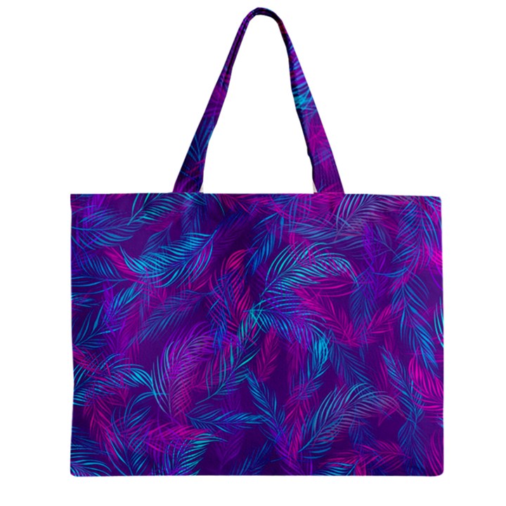 Leaf-pattern-with-neon-purple-background Zipper Mini Tote Bag