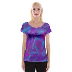 Leaf-pattern-with-neon-purple-background Cap Sleeve Top