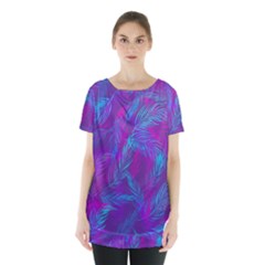 Leaf-pattern-with-neon-purple-background Skirt Hem Sports Top by Jancukart