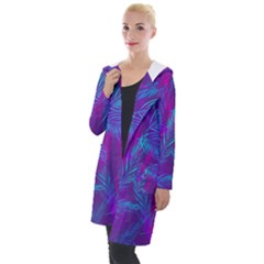 Leaf-pattern-with-neon-purple-background Hooded Pocket Cardigan