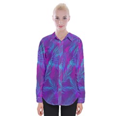 Leaf-pattern-with-neon-purple-background Womens Long Sleeve Shirt