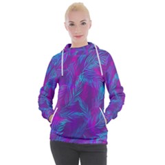 Leaf-pattern-with-neon-purple-background Women s Hooded Pullover by Jancukart