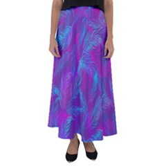 Leaf-pattern-with-neon-purple-background Flared Maxi Skirt