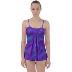 Leaf-pattern-with-neon-purple-background Babydoll Tankini Set