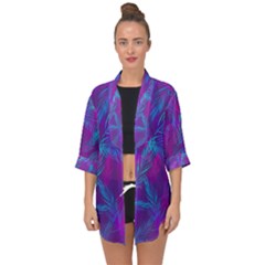 Leaf-pattern-with-neon-purple-background Open Front Chiffon Kimono