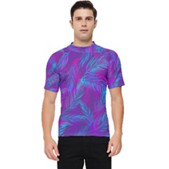 Leaf-pattern-with-neon-purple-background Men s Short Sleeve Rash Guard by Jancukart