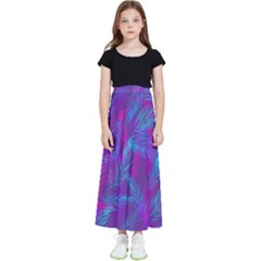 Leaf-pattern-with-neon-purple-background Kids  Flared Maxi Skirt by Jancukart