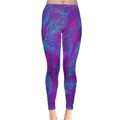 Leaf-pattern-with-neon-purple-background Inside Out Leggings