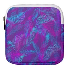 Leaf-pattern-with-neon-purple-background Mini Square Pouch by Jancukart