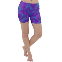 Leaf-pattern-with-neon-purple-background Lightweight Velour Yoga Shorts