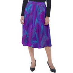 Leaf-pattern-with-neon-purple-background Classic Velour Midi Skirt 