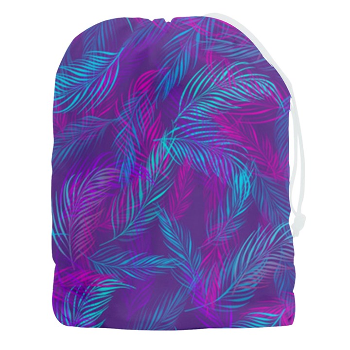 Leaf-pattern-with-neon-purple-background Drawstring Pouch (3XL)