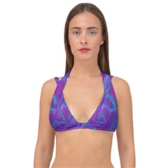 Leaf-pattern-with-neon-purple-background Double Strap Halter Bikini Top