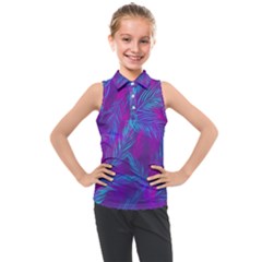 Leaf-pattern-with-neon-purple-background Kids  Sleeveless Polo Tee