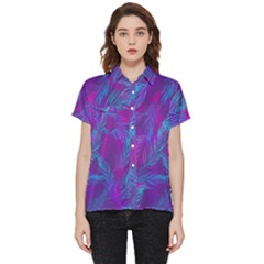 Leaf-pattern-with-neon-purple-background Short Sleeve Pocket Shirt