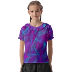 Leaf-pattern-with-neon-purple-background Kids  Frill Chiffon Blouse