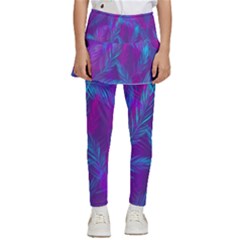 Leaf-pattern-with-neon-purple-background Kids  Skirted Pants by Jancukart