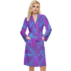 Leaf-pattern-with-neon-purple-background Long Sleeve Velour Robe