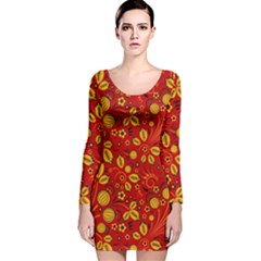 Seamless-pattern-slavic-folk-style Long Sleeve Velvet Bodycon Dress