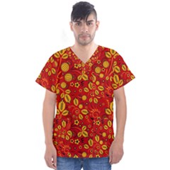 Seamless-pattern-slavic-folk-style Men s V-neck Scrub Top