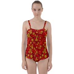 Seamless-pattern-slavic-folk-style Twist Front Tankini Set