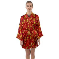 Seamless-pattern-slavic-folk-style Long Sleeve Satin Kimono