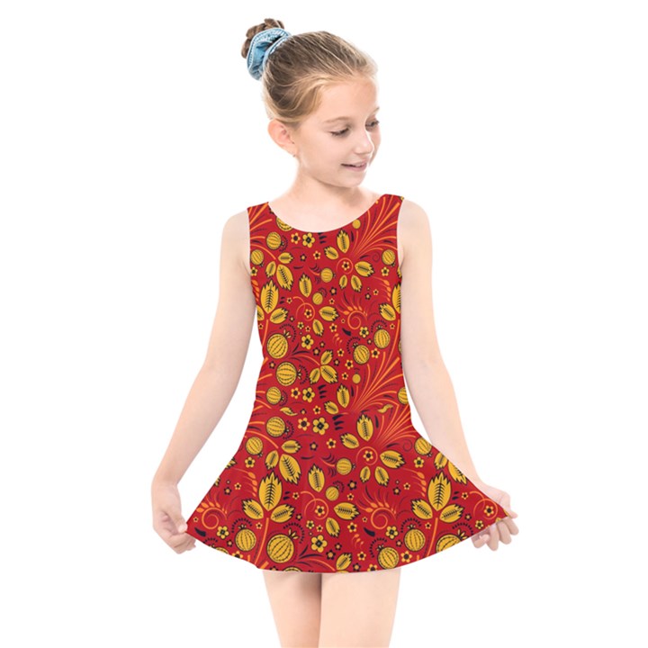 Seamless-pattern-slavic-folk-style Kids  Skater Dress Swimsuit