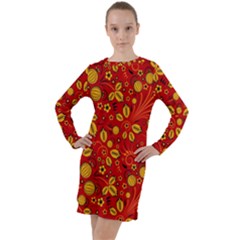 Seamless-pattern-slavic-folk-style Long Sleeve Hoodie Dress