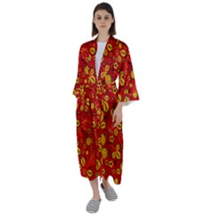 Seamless-pattern-slavic-folk-style Maxi Satin Kimono