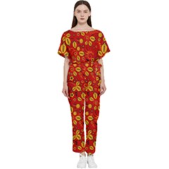 Seamless-pattern-slavic-folk-style Batwing Lightweight Chiffon Jumpsuit