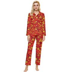 Seamless-pattern-slavic-folk-style Womens  Long Sleeve Velvet Pocket Pajamas Set