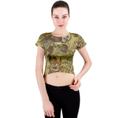 Forest-vintage-seamless-background-with-owls Crew Neck Crop Top by Jancukart