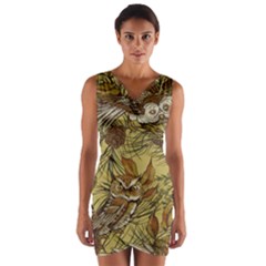 Forest-vintage-seamless-background-with-owls Wrap Front Bodycon Dress