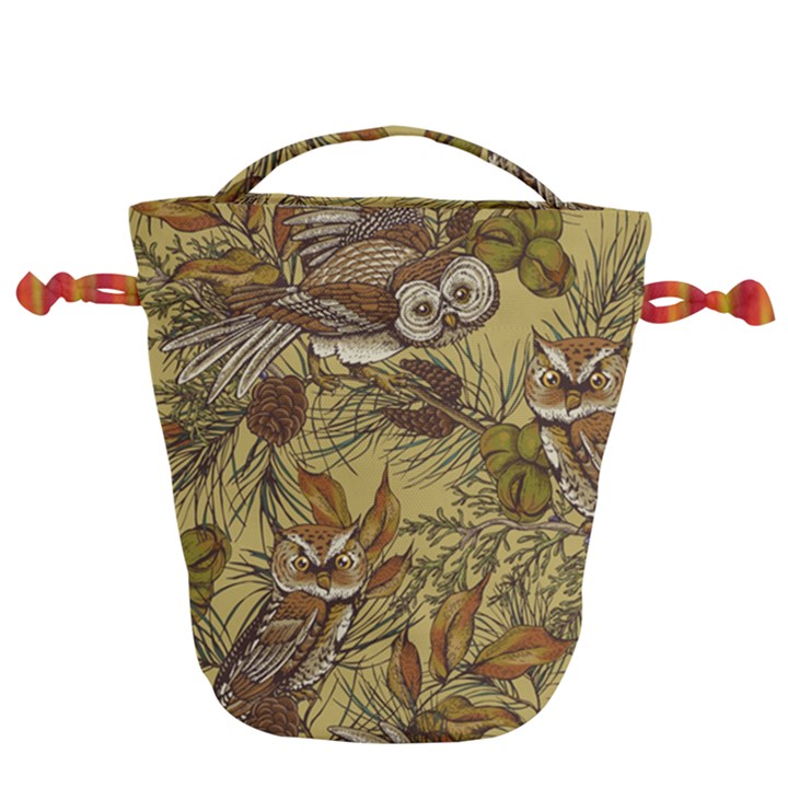 Forest-vintage-seamless-background-with-owls Drawstring Bucket Bag