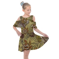 Forest-vintage-seamless-background-with-owls Kids  Shoulder Cutout Chiffon Dress by Jancukart