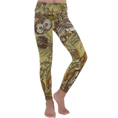 Forest-vintage-seamless-background-with-owls Kids  Lightweight Velour Classic Yoga Leggings