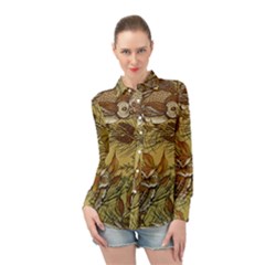 Forest-vintage-seamless-background-with-owls Long Sleeve Chiffon Shirt