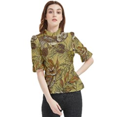 Forest-vintage-seamless-background-with-owls Frill Neck Blouse