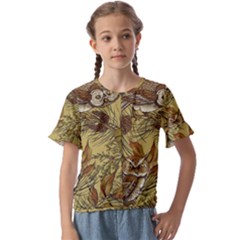 Forest-vintage-seamless-background-with-owls Kids  Cuff Sleeve Scrunch Bottom Tee