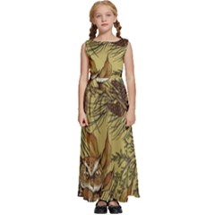 Forest-vintage-seamless-background-with-owls Kids  Satin Sleeveless Maxi Dress