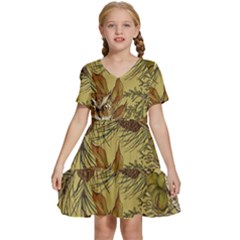 Forest-vintage-seamless-background-with-owls Kids  Short Sleeve Tiered Mini Dress