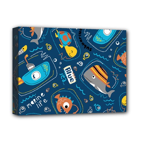 Seamless-pattern-vector-submarine-with-sea-animals-cartoon Deluxe Canvas 16  X 12  (stretched) 