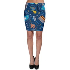 Seamless-pattern-vector-submarine-with-sea-animals-cartoon Bodycon Skirt by Jancukart