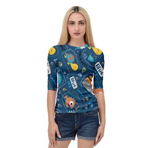 Seamless-pattern-vector-submarine-with-sea-animals-cartoon Quarter Sleeve Raglan Tee by Jancukart