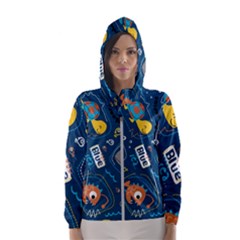 Seamless-pattern-vector-submarine-with-sea-animals-cartoon Women s Hooded Windbreaker