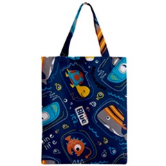 Seamless-pattern-vector-submarine-with-sea-animals-cartoon Zipper Classic Tote Bag