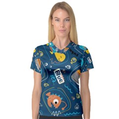 Seamless-pattern-vector-submarine-with-sea-animals-cartoon V-neck Sport Mesh Tee