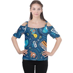 Seamless-pattern-vector-submarine-with-sea-animals-cartoon Cutout Shoulder Tee